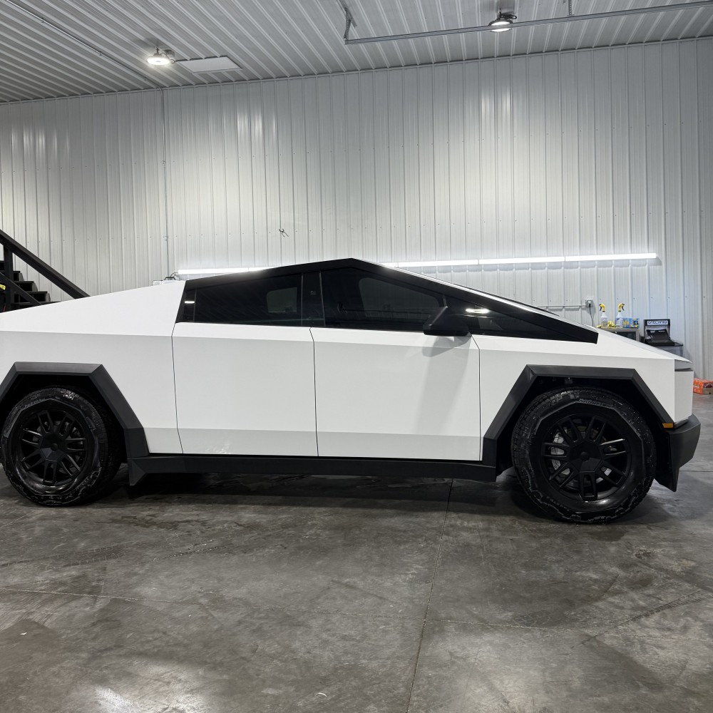 Finished white vinyl wrap, side view